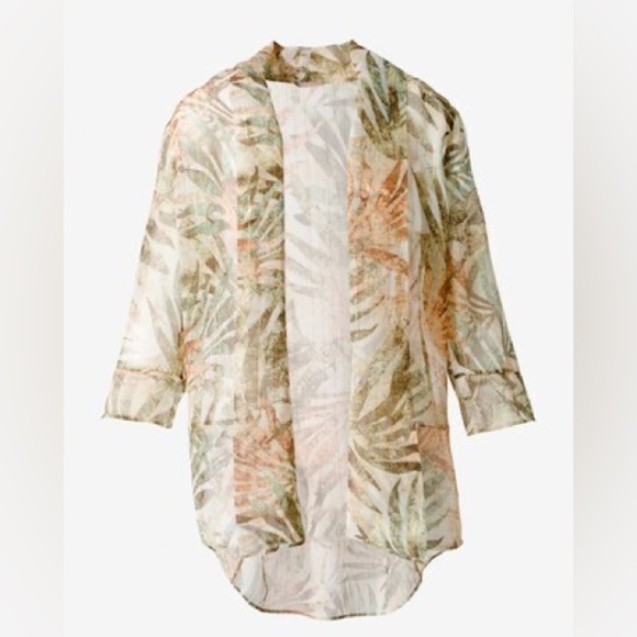 Chico's Batik Palms Sheer 3/4 Sleeve Jacket Size 3 / Large - Picture 1 of 11